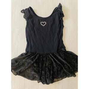 Jacques Moret Girls' Black Ballet Leotard with Heart Design and Skirt, Size M